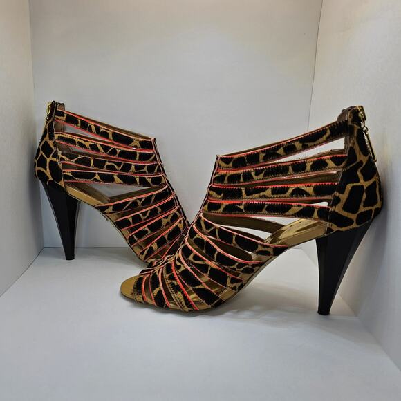 BCBGirls Leopard Print Strappy Leather Heals - US Women's Size 8 - Picture 3 of 9